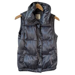 VTG OLD NAVY Women's Full Zip Puffer Quilted Vest Shiny Gray Size Small Gorpcore